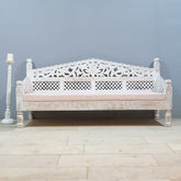Mughal Garden Hand Carved Balinese Daybed Whitewash 180X80X85 cm